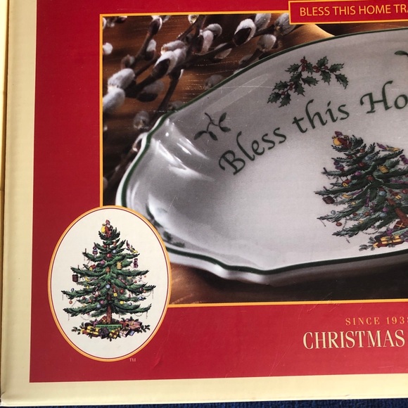 SPODE Christmas Tree “Bless This Home” Tray NIB Oval Serving Plate 11" x 7" - Picture 4 of 8